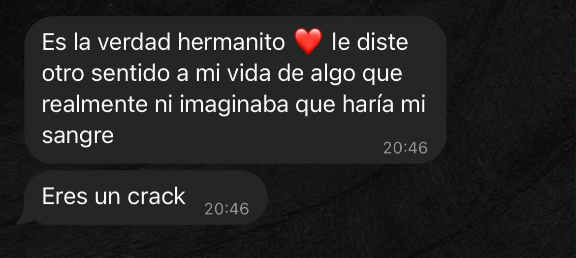 Mensaje de Sebastián: «le diste otro sentido a mi vida de algo que realmente ni imaginaba que haría»
